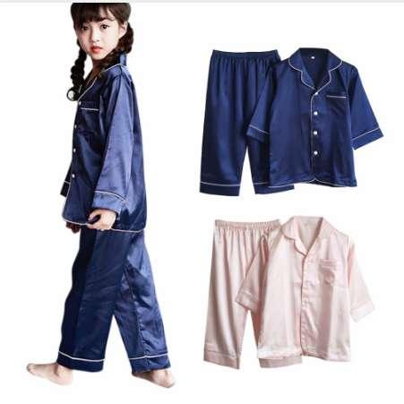 2Pcs/Set Summer Autumn Girls Boys Silk Pajamas Sleepwear Soft Home Underwear Pajamas For Kids Children New
