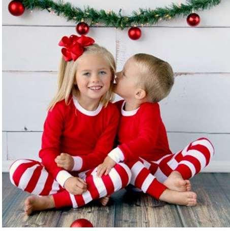Christmas Toddler Kids Clothes Long Sleeve Top + Red White Strip Baby Boys Girls Pajamas Set Casual Nightwear Clothing 1-7Y