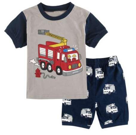 Kids Boys Cartoon Fire Truck Pajamas Children Costume Sleepwear Pajamas Clothing Casual Summer Homewear Pyjamas 2PCS Set