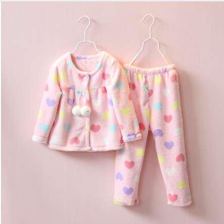 New Winter Flannel Children Girls Pajamas Children Long Sleeved Jacket +Pants Suit Small Fresh and Comfortable Home Pajamas