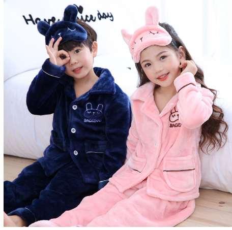 Autumn Winter Children Fleece Pajamas Set Warm Flannel Sleepwear Girls Loungewear Coral Fleece Kids Pijamas Homewear Cute
