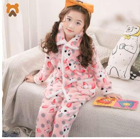 Girls Pajamas Kids Autumn Winter Warm Cute Character Polyester Cotton Flannel Full Pajamas Set Sleepwear For Children Girls