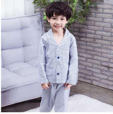 Autumn New Style homewear baby boys girls blue striped pajamas sets children nightwear pajamas kids sleepwear White S86515A