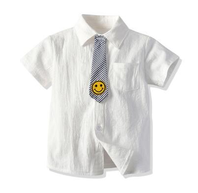 School Boys Shirts Short Sleeve 2019 Summer Kids Shirt For Boys Face Tie Causal Turn-down Collar Gentleman Children Tops Clothes