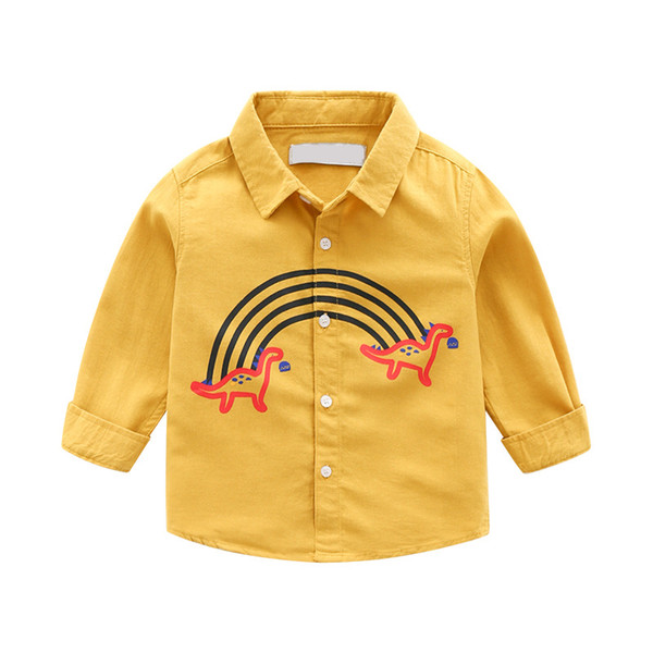 2020 spring autumn Enfant Boys Shirts Kids clothing Rainbow Dinosaur Print Cotton cartoon children's long-sleeved lapel shirt