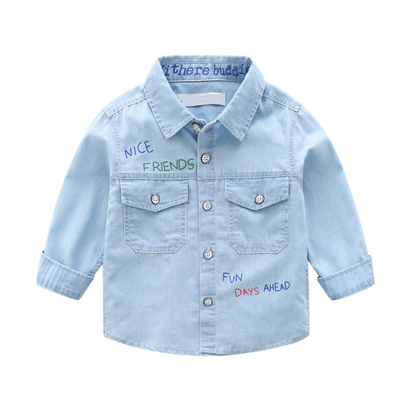 2020 spring autumn new Boys Denim Shirts Western style Kids clothing Color letter print children denim long-sleeved lapel shirt 1-8y