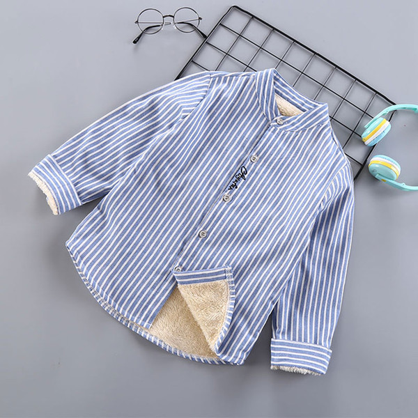 New Children Shirts Boys Winter Warm Shirts Kids Striped Tops Long Sleeved Clothing Plush Thicken Baby Clothes