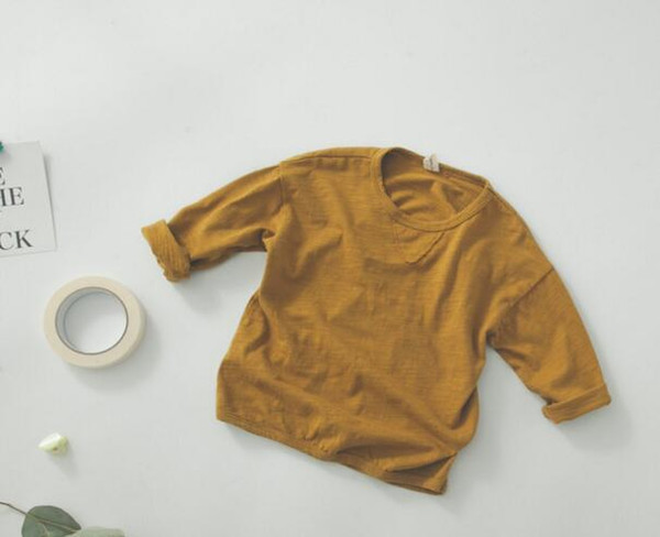 2019 Spring autumn New style boy Candy color Cotton and linen cloth fashion Long sleeve T-shirt children clothes