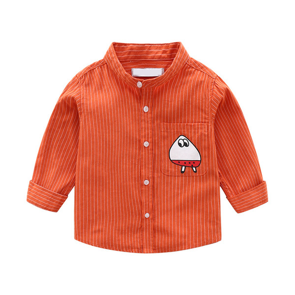 2020 spring autumn Enfant Boys Shirts Kids clothing stripe Cotton cartoon chick Print children's long-sleeved Stand collar shirt 1-8y