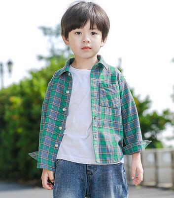 2019 New Spring and Autumn Style fashion children green Flower lattice T-shirt Cardigan Long sleeves for students boy clothes Loose coat