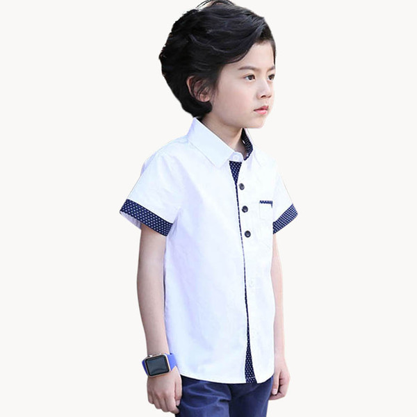2020 Shirt For Boy Dot Patchwork Shirts For Boys Short Sleeve Kids Blouse Boy Spring Summer Fashion School Clothes For Boys