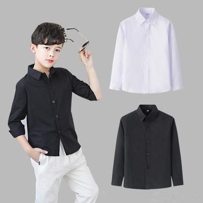 Boys kids designer clothes baby black dress shirt kids cotton long-sleeved T-shirt Children POPPING black white solid color shirt for boys