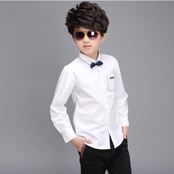 Children 's clothing new spring white cotton Boys' Long Sleeve Shirts