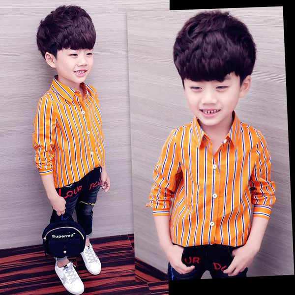 Boys shirt children's clothing long-sleeved cotton spring and autumn new yellow striped 2-10 baby clothes