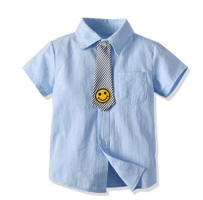 School Boys Shirts Short Sleeve 2019 Summer Kids Shirt For Boys Face Tie Causal Turn-down Collar Gentleman Children Tops Clothes