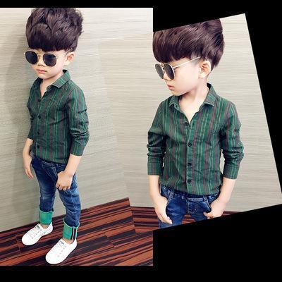 Children's clothing boys shirt long-sleeved cotton spring and autumn new fashion striped 2-10 baby clothes