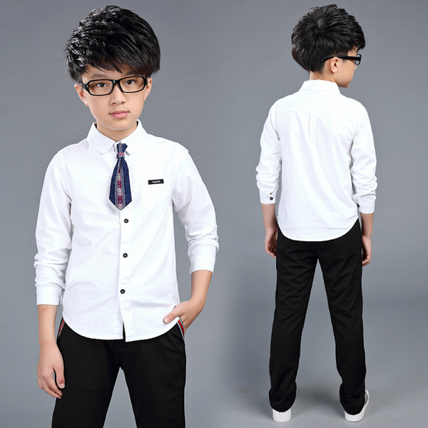 Boy Shirts for Children Spring Autumn Boys White Shirt Long Sleeve Teenage Boys School Uniform Kids Bow Clothes 4 8 12 15Y
