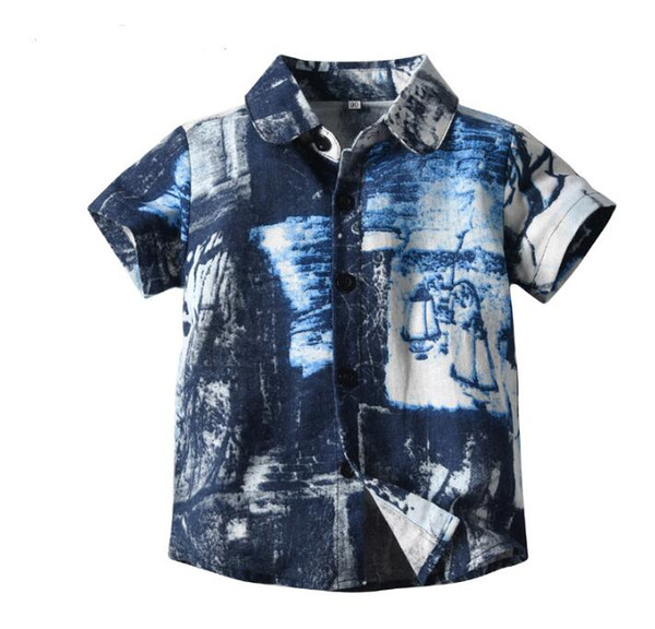 Baby Boy Shirts 2019 Summer Beach Shirts For Boys Ink Print Toddler Tops Short Sleeve Casual Holiday Style Children Clothes