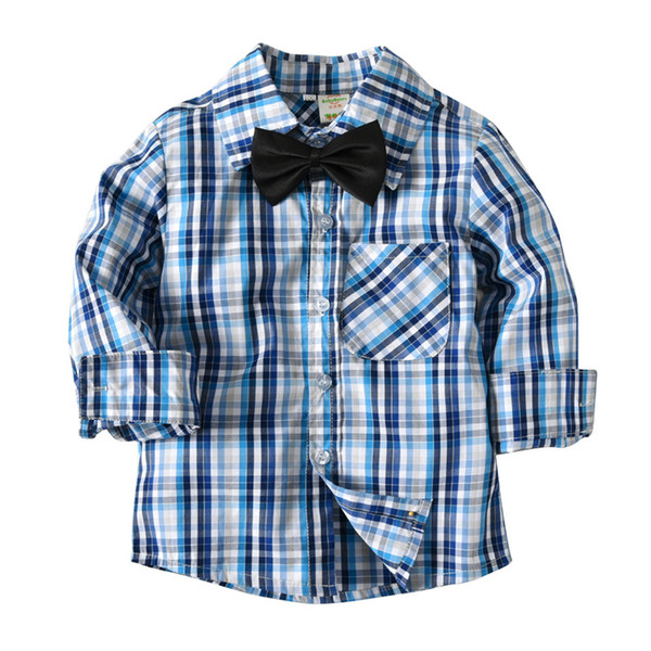 Boys Shirts Long Sleeve 2018 Autumn Plaid Kids Clothes For Boys Blouse With Bow Tie School Shirts Cotton Children Clothing 2-9Y