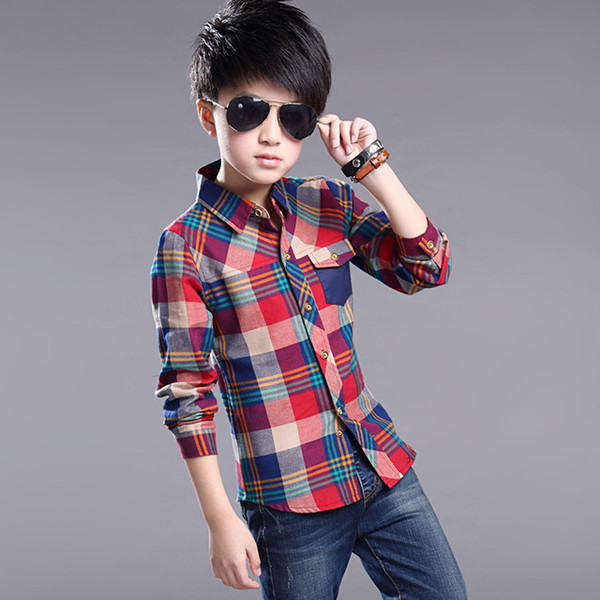 Boys Shirts Plaid Fashion Children boy girl red green black Plaid stripe tops autumn winter kids clothes long sleeve shirt