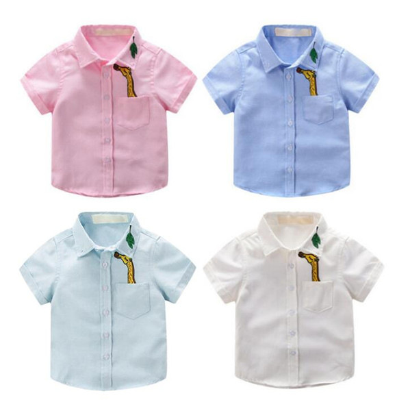 2019 New hot Summer Toddle Boy Cartoon Animal Pattern Casual Cotton Short Sleeve Turn-down Shirts Tops