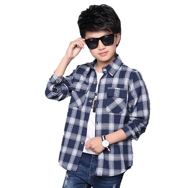 Kids Shirts for Boys Long Sleeve Plaid Tops Autumn Children Clothing Teenage Casual Blouses Plus Size Infant Shirt 9 12 14 Years