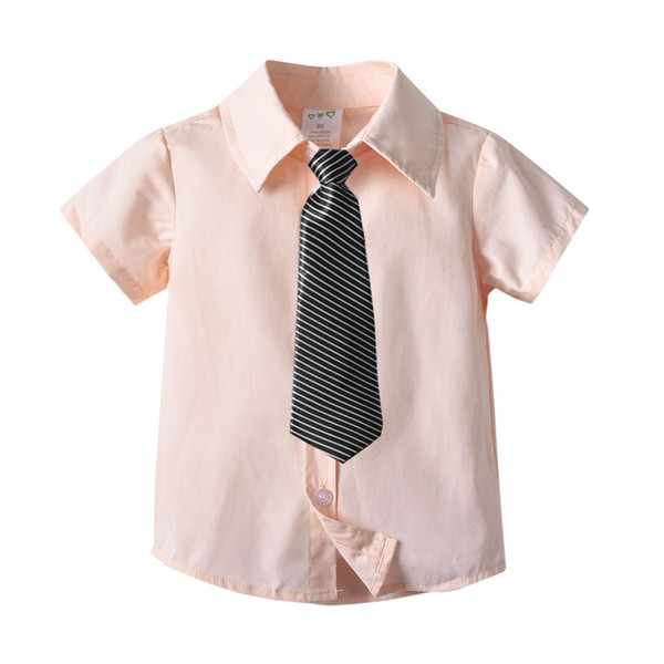 baby Boys clothes cotton pink Blouses children's cotton shirt+bowtie formal kid toddler Top summer short sleeve