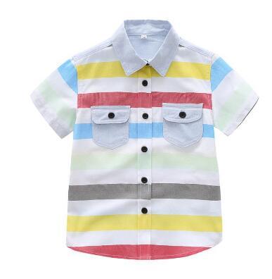Summer Boys Cute Striped Shirts Kids Boy Cotton Short Sleeve Turn-down Collar Buttoned Casual Tees School Children Clothing 1-4Y