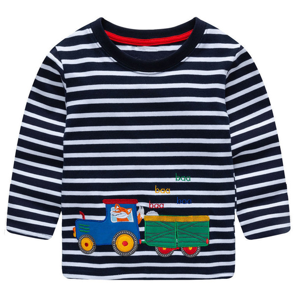 Littlemandy Boys Tshirts Tractor Stripe Long Sleeve Tops Clothes 2019 Brand Kids T-shirts Clothing Children Shirts Autumn Cotton T200225