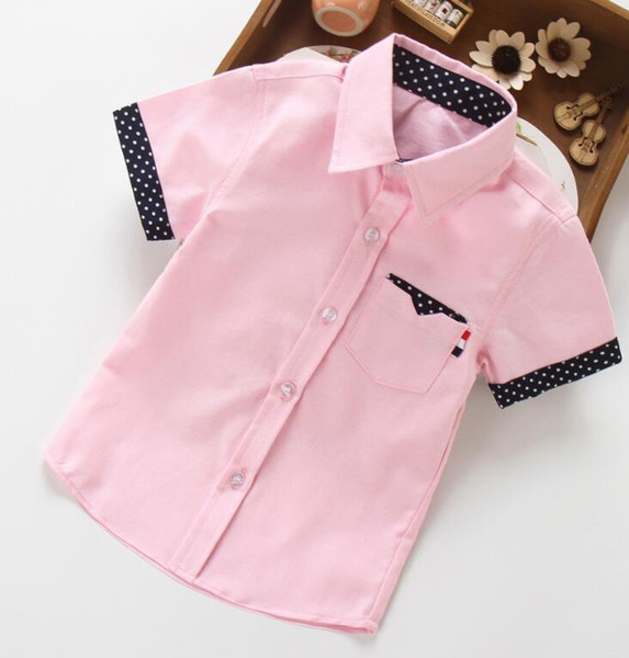 2019 New Summer Short Sleeve Solid color White Boy Shirt Students Clothing Fashion Oxford Textile Cotton Kids Top