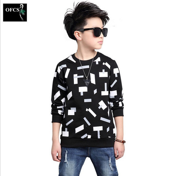 2019 Trendy O-neck Tops for Boys Cotton T-shirts Children Spring&Autumn Kids Casual Clothes Big Size Infant Fall Clothing 5-16Y T200225