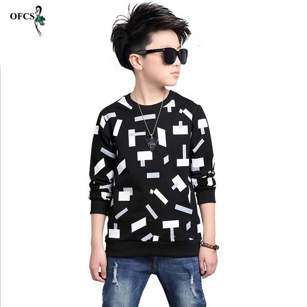 OFCS Boys O-neck Tops Children Cotton T-shirts Spring&Autumn Kids Casual Clothes Full Size Infant Fall Sweater Boy Jumper 5-16T T200225