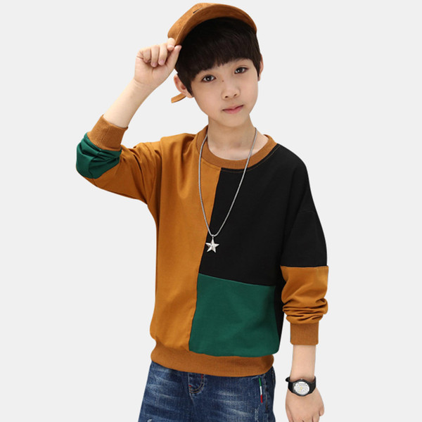 Boys Sweatshirt 2018 Autumn Boys Long Sleeve T Shirt Winter Tops Teens Boys Patchwork Hoodies Kids Winter Top For Boy 12 13 T200225