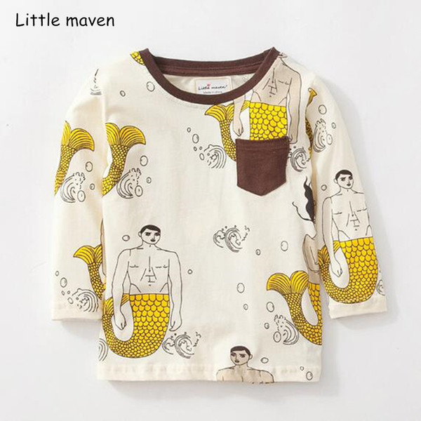 Little maven children brand baby boy clothes 2018 autumn boys cotton long sleeve tops mermaid print t shirt 51171 T200225