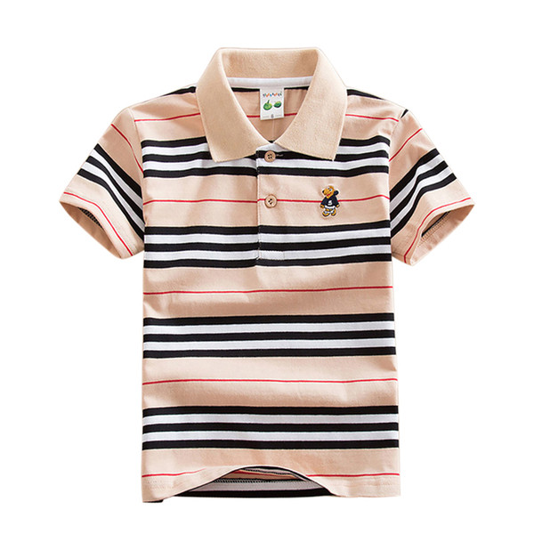 2019 new boys clothing Buttoned Turn-down Collar Striped Short Shirts Cotton Top Quick Dry Features student clothes
