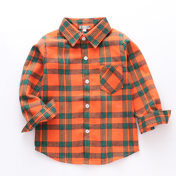 Hot Sale 100%Cotton Baby Boy Shirt Turn-down Collar Flannel Baby Blouse Tops Plaid Baby Shirts For 2-12 Years Old Kids Top