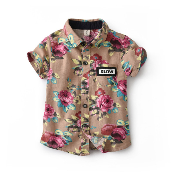 Boys Casual Floral Hawaiian Shirt Summer 2019 Cotton Toddler Boy Shirt Kids Short Sleeve Beach Children Clothes