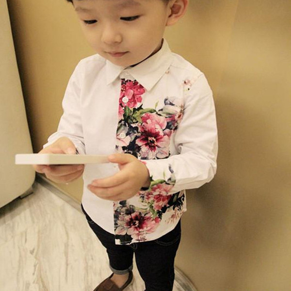 Baby girl clothes Boys White blouse Top clothing Cotton Long sleeve Elegant Flower printed shirt Child Kids Summer Autumn Casual