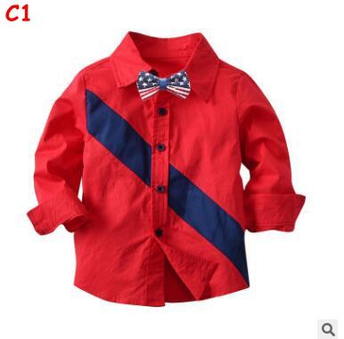 Boys Red Shirts wih Bow Tie for Kids Boys Red Shirts Long Sleeve England School Trend Children Clothes Tops Blouse Casual Clothing 2-7Y