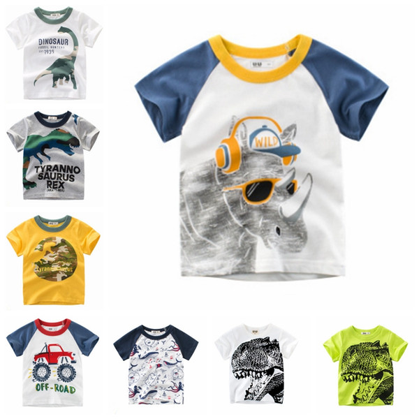 INS Baby Shirts Dinosaur Printed Kids T Shirt 100% Cotton Children Tees Short Sleeve Boy Tops Summer Kids Clothing 15 Styles 10pcs YW2222