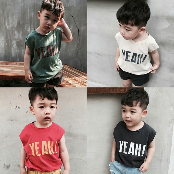 Baby Boy Clothes INS Cotton Kids Vest Letter Printed Sleeveless Boy Shirts Summer Children Tops Kids Clothing 5 Colors DHG001