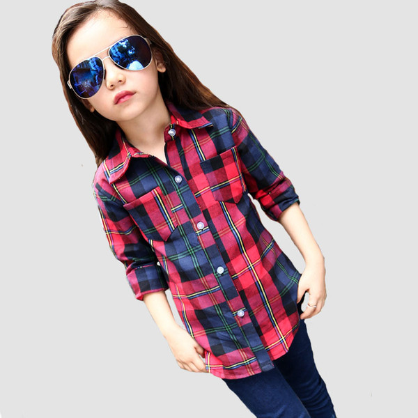 Girls Blouses for Kids Letter Plaid Shirts Autumn Full Sleeve Children Clothes Infant Tops School Clothing 3-14Years