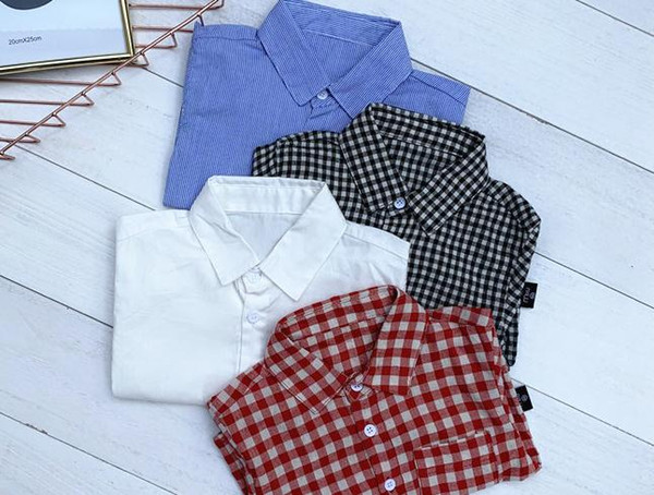 Chen Chen mother infant children's wear spring children's white shirt male long sleeve joker baby plaid shirt lapel bottom unlined upper gar