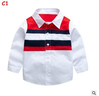 Boy Red Plaid T shirt 2019 Spring Fall Fashion Toddler Kids Boy Long Sleeve Striped Patchwork T-shirt Tee Tops Casual Clothes 2-6T