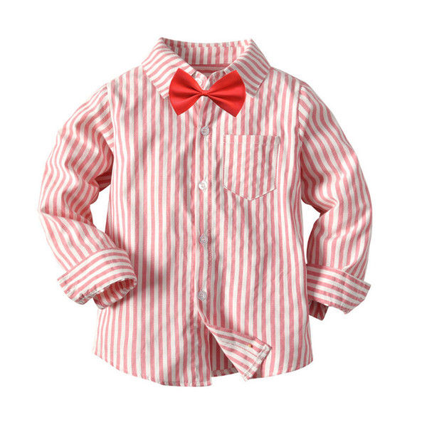 Boys Tie Shirt Long Sleeve Pink Striped Kids Shirt Fashion Casual Children Shirts Hot New 1T-7T Boys Kids Tops