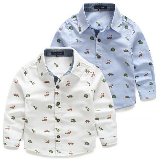 2016 Spring Baby Shirt Long Sleeve Cartoon Dinosaur Shirts For Boys Kids Clothes Retail 1PC ZZ3008