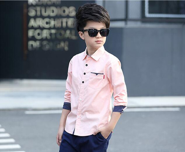 Fashion style Children's wear children's short long sleeve woven fabric and contrast shirt and good finish hem of clothing summer W17JS189