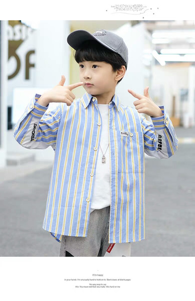 Boy's shirt in the new spring dress of 2019 Boy's shirt 6-8-10-12 years old personality Long Sleeve Jacket trend