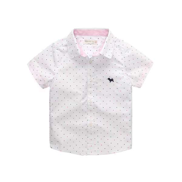 New Summer Style Children Boys Shirt Fashion Solid Cotton Turn-down Collar Short Shirt For 2-9 Years Old Kids Wear