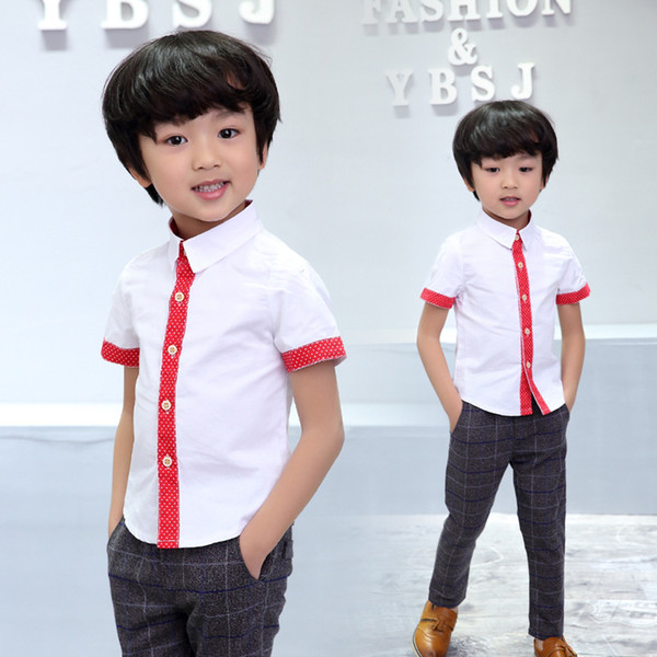 2019 Fashion Boys Summer Dress Shirts Children Wedding Party Shirt Kids Boy Cotton Blouses High Qualit Summer Kids Clothes